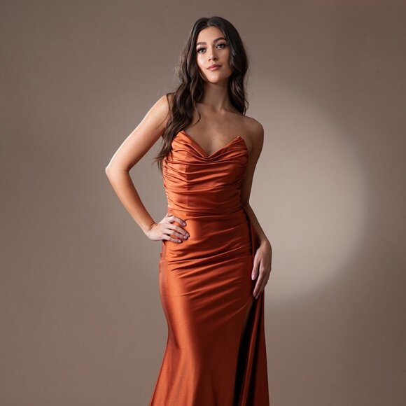 NEW FLOOR LENGTH OFF THE SHOULDER SLEEVELESS SHEATH DRESS WITH SIDE CAPE AC 3013